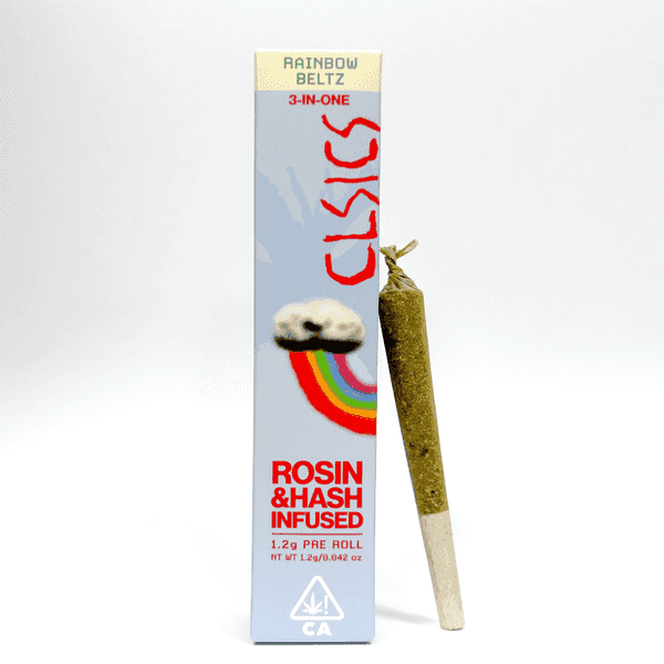 CLSICS Trifecta 1.2g Rosin Hash Preroll Hybrid Rainbow Beltz