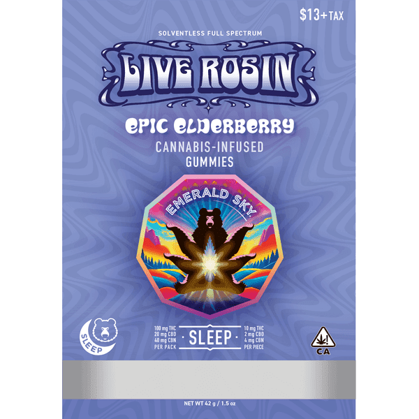 Emerald Sky Live Rosin Gummies 10ct 100mg Sleep Epic Elderberry 10:2:4 THC/CBD/CBN