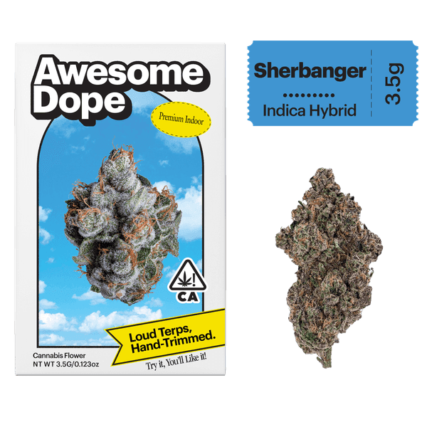 Awesome Dope Indoor Flower 3.5g Indica Hybrid Sherbanger