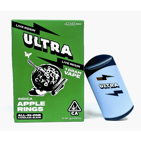 Ultra Live Rosin and Live Resin All-In-One Cartridge 1g Indica Apple Rings