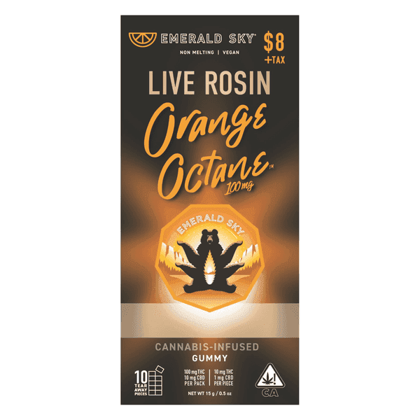 Emerald Sky Rosin Gummies 1ct 100mg Sativa Orange Octane 48pk