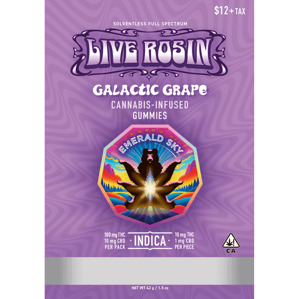 Emerald Sky Live Rosin Gummies 10ct 100mg Indica Galactic Grape