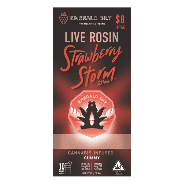 Emerald Sky Rosin Gummies 1ct 100mg Hybrid Strawberry Storm 48pk