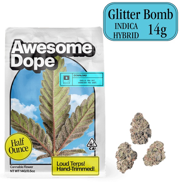 Awesome Dope xT Smalls Flower 14g Indica Hybrid Glitter Bomb
