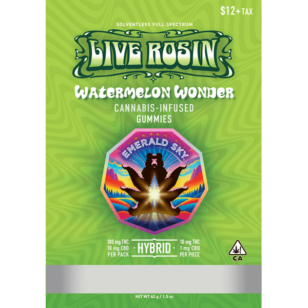 Emerald Sky Live Rosin Gummies 10ct 100mg Hybrid Watermelon Wonder