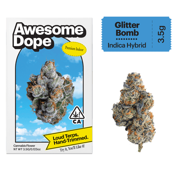 Awesome Dope Indoor Flower 3.5g Indica Hybrid Glitter Bomb