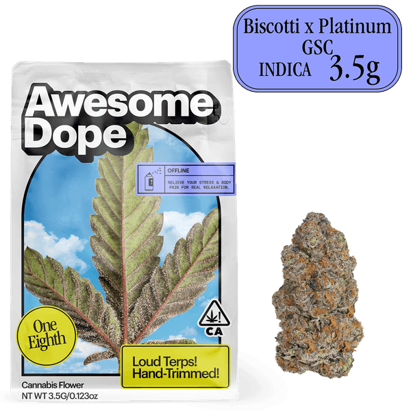 Awesome Dope Flower 3.5g Indica Biscotti x Platinum GSC