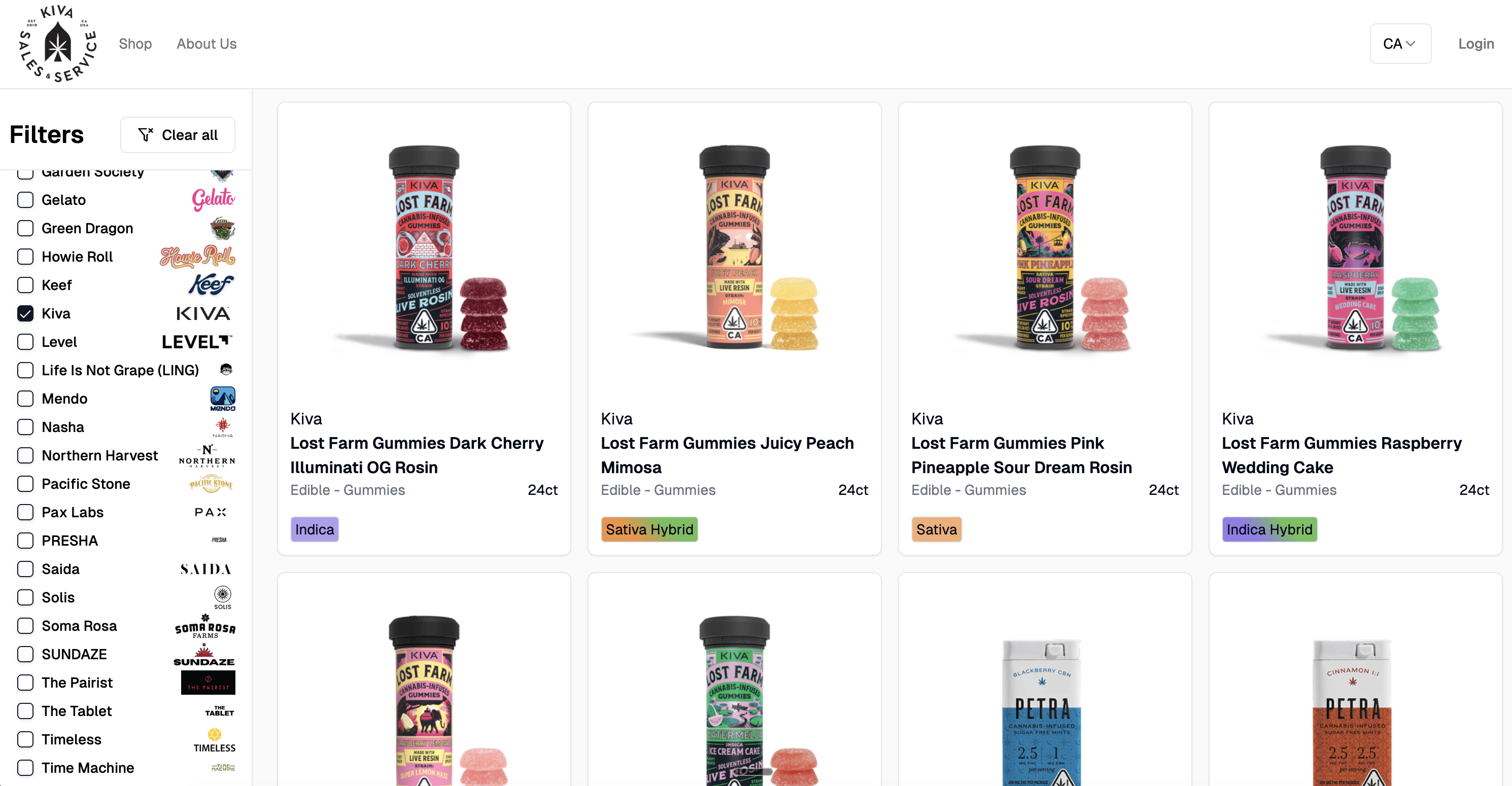 KSS Live ordering platform showing product catalog with brand filters